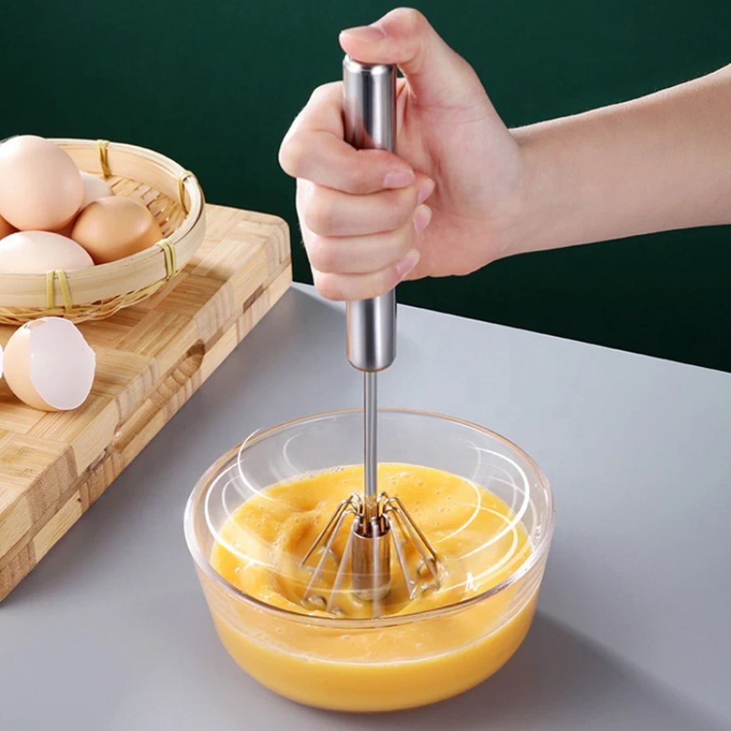 Medium Stainless Steel Egg Whisk, Hand Push Rotary Whisk Blender (1 Pc / 30 Cm) Medium Stainless Steel Egg Whisk, Hand Push Rotary Whisk Blender (1 Pc / 30 Cm)